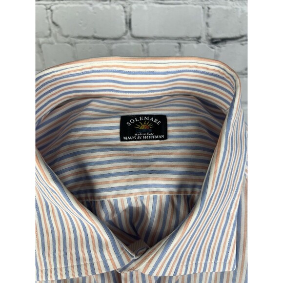 Solemare Maus Hoffman Dress Shirt Men 17/43 White,Orange,Blue Striped Button Up - Picture 8 of 8